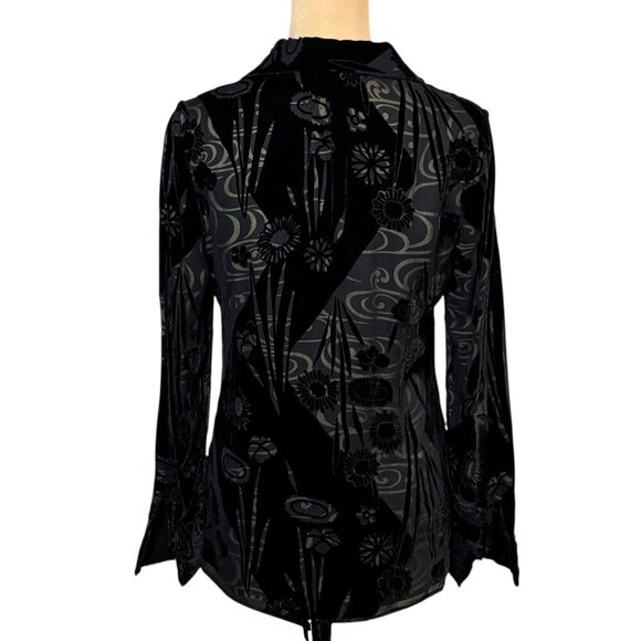 VTG Jones New York Burnout Velvet Blouse Top Sz.S Black Whimsigoth Gothic Witch - Picture 4 of 12